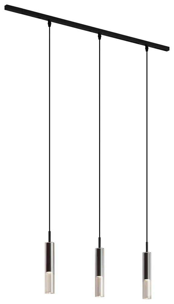 Модерна релсова осветителна система черна с 3 висящи лампи черни с димно стъкло 1-фазна - Slimline Loyce