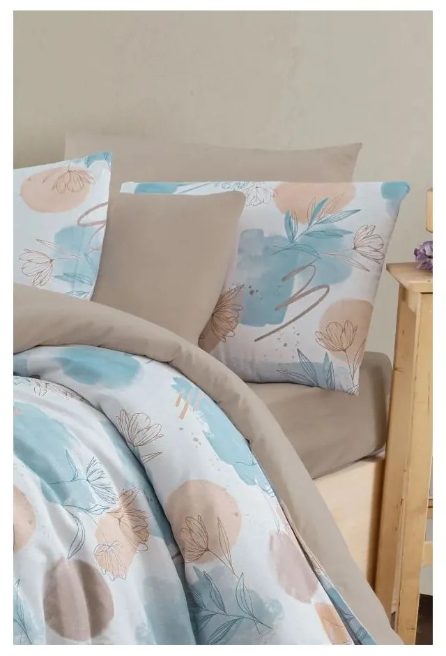 Синьо икафяво двойно удължено спално бельо с включен долен чаршаф 4 части 200x220 cm Magnolia – Mila Home