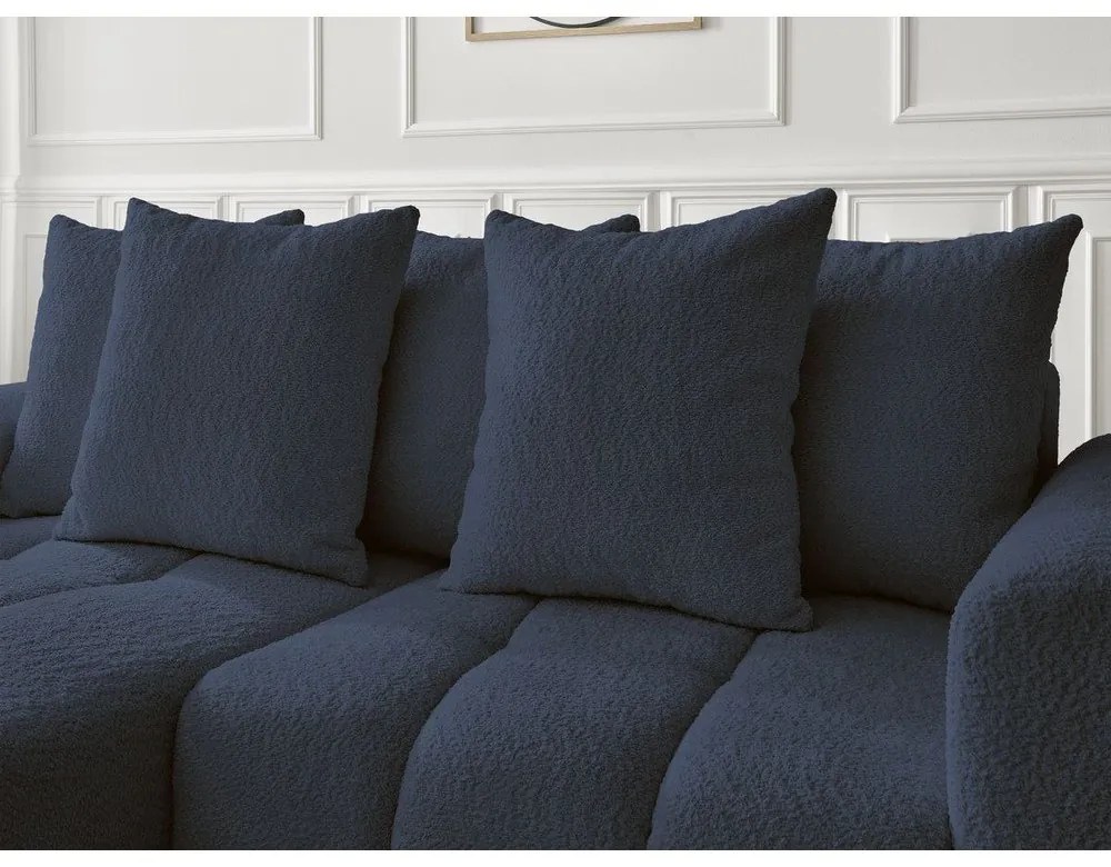 Син разтегателен ъглов диван с място за съхранение от букле (ляв ъгъл) Roxelane – Bobochic Paris