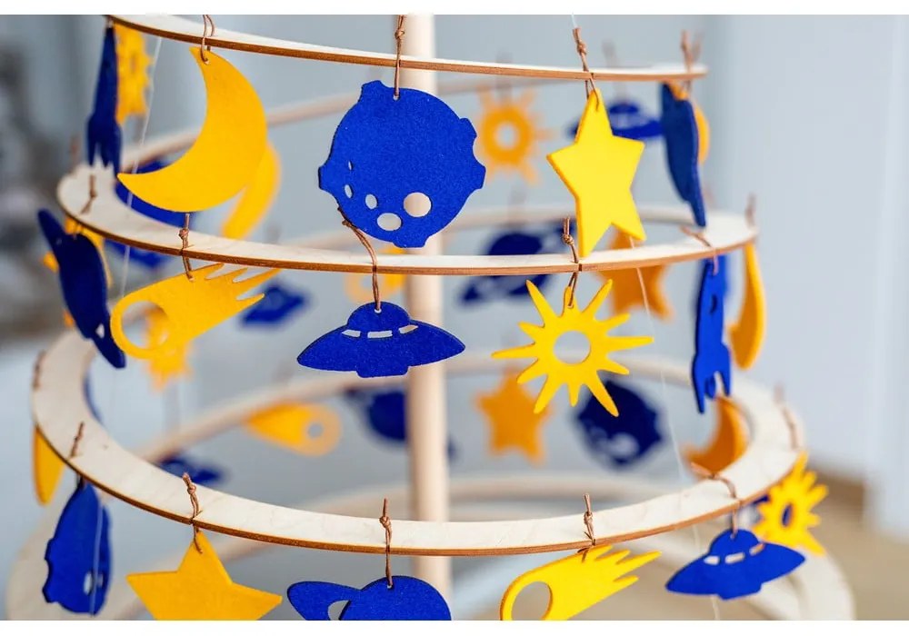 Комплект от 8 коледни украси от жълт и син филц - Spira