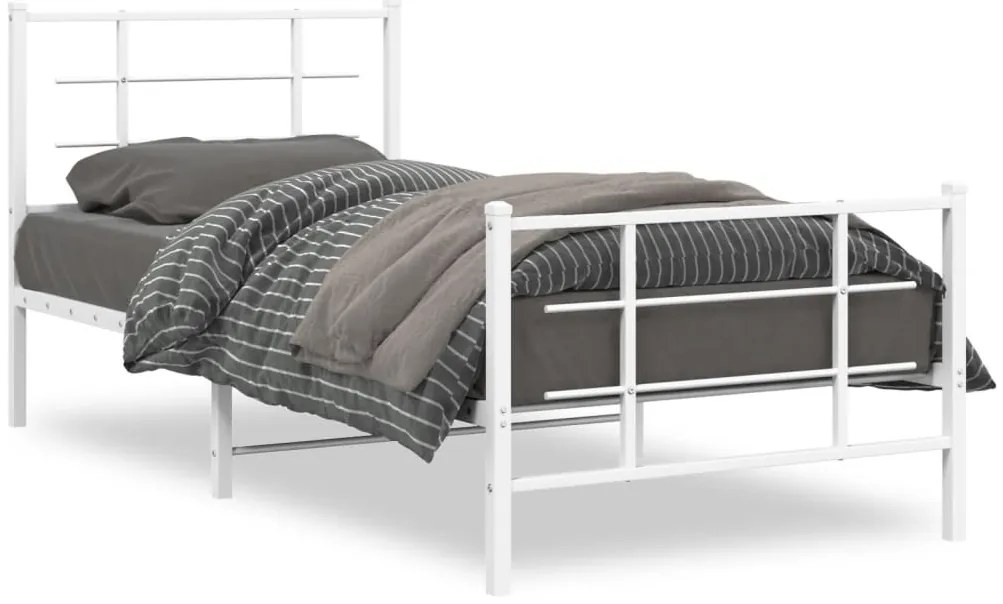 355621 vidaXL Метална рамка за легло с горна и долна табла, бяла, 90x200 см