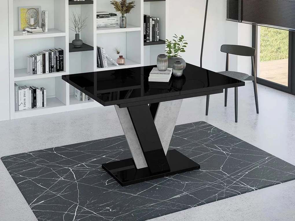 Маса Viney разтегателен -Черен гланц – concrete