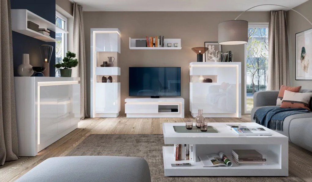 Висока витрина Lynx 1D-Дясно-Бяло