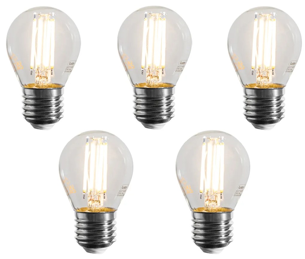 Комплект от 5 E27 димируеми LED Filament крушки G45 прозрачни 4W 470 lm 2700K
