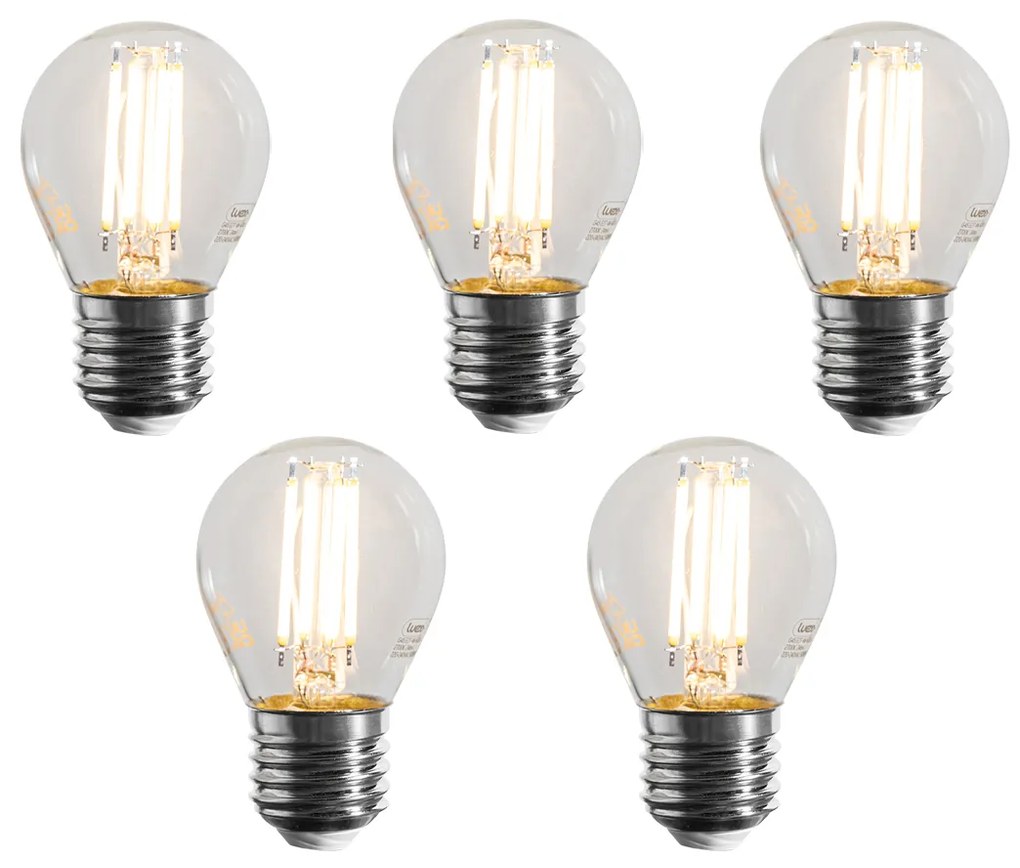 Комплект от 5 E27 димируеми LED филаментни крушки G45 прозрачни 4W 470 lm 2700K