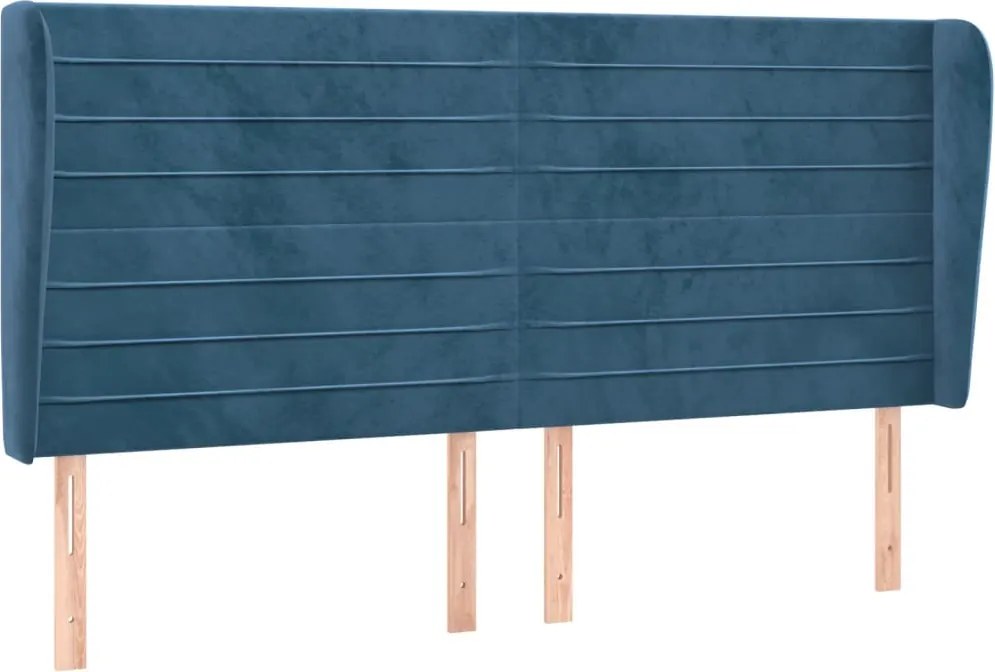 3118154 vidaXL Горна табла за легло с уши, тъмносиня, 163x23x118/128 см кадифе