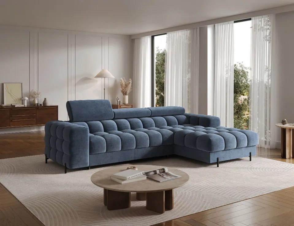 Ъглов диван Freyia-Син-Десен