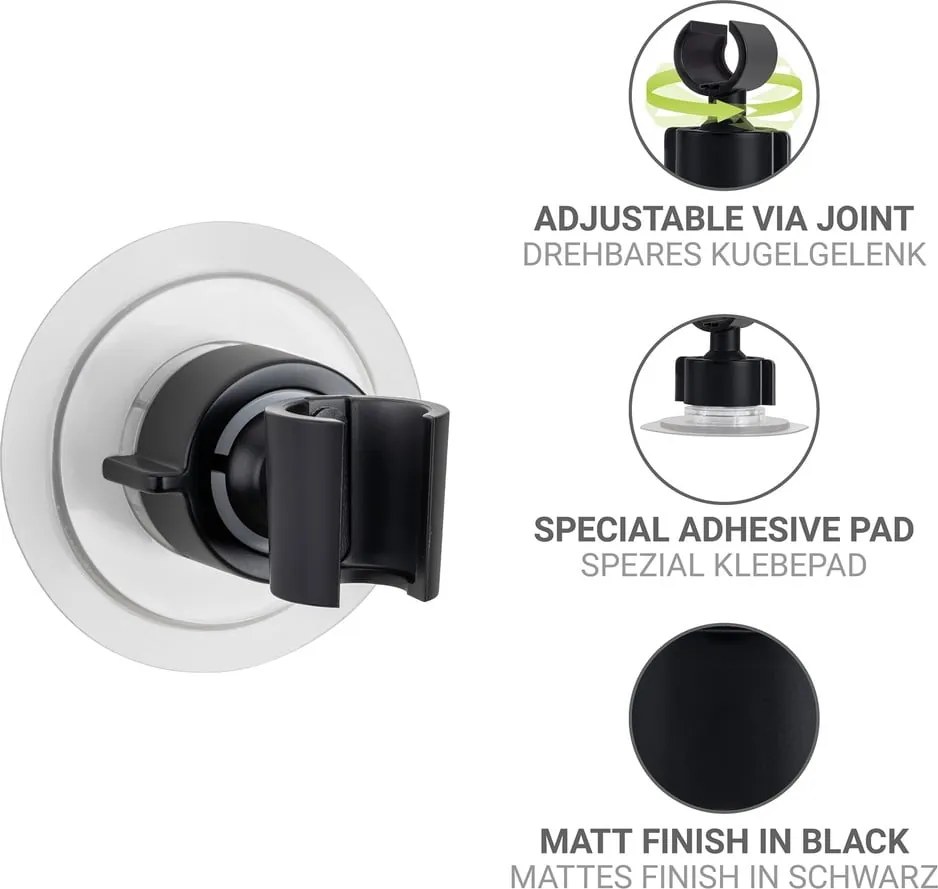 Черен пластмасов държач за душ слушалка без пробиване Libertà – Wenko