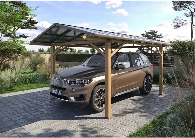 Навес за кола Hesperide Belize, Поликарбонат и алуминий с дървесен ефект, 5x3м