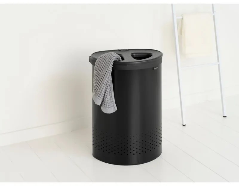 Кош за пране Brabantia Selector 1008917, 55 л, 2 отделения, Вентилационни отвори, Пълнене без отваряне, Черен