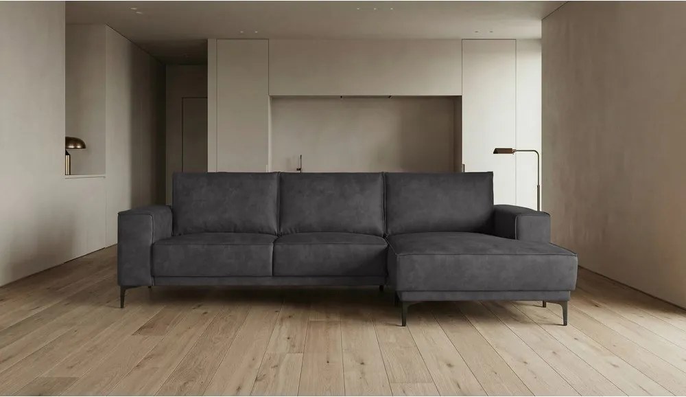 Ъглов диван в черно и сиво от изкуствена кожа (десен ъгъл) Copenhagen - Scandic