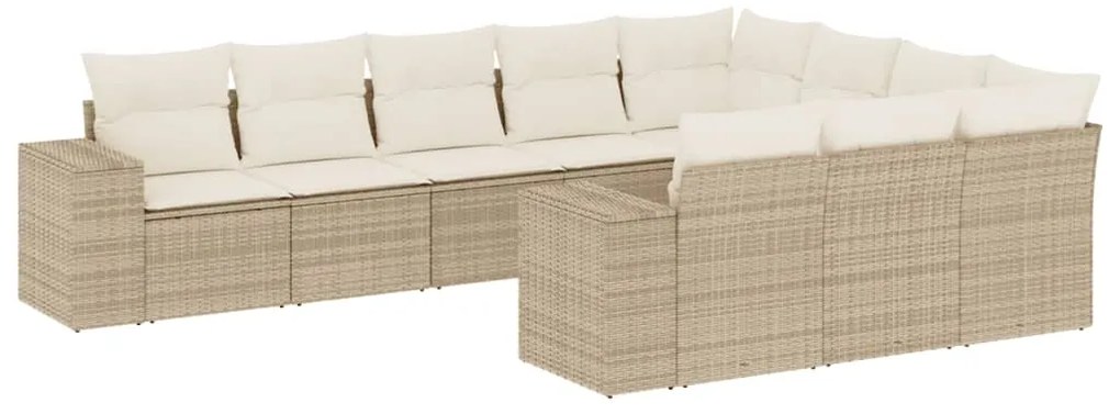 3255425 vidaXL Градински диван с възглавници, 10 части, бежов полиратан