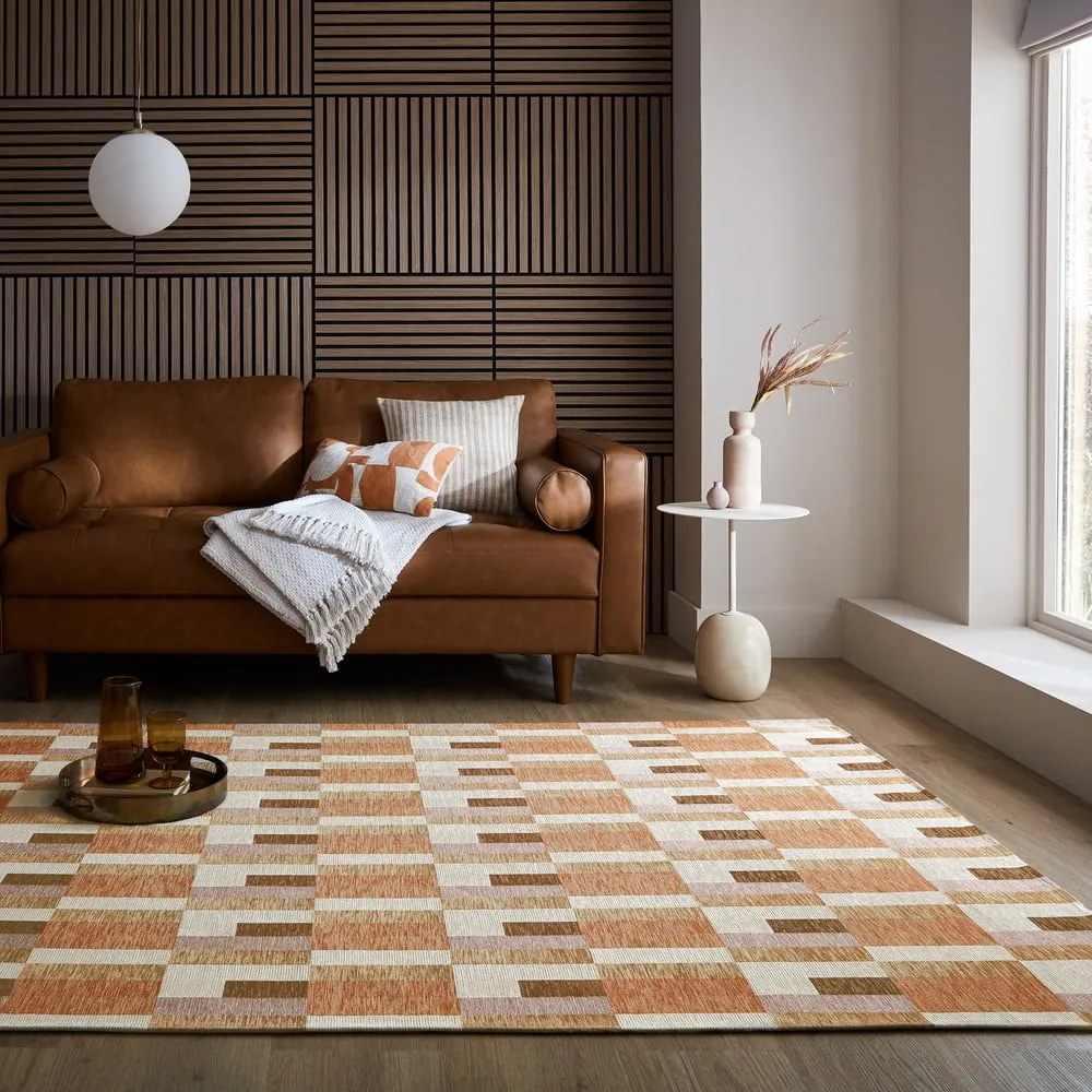 Оранжево-естествен килим 120x170 cm Riley Block Geo – Flair Rugs