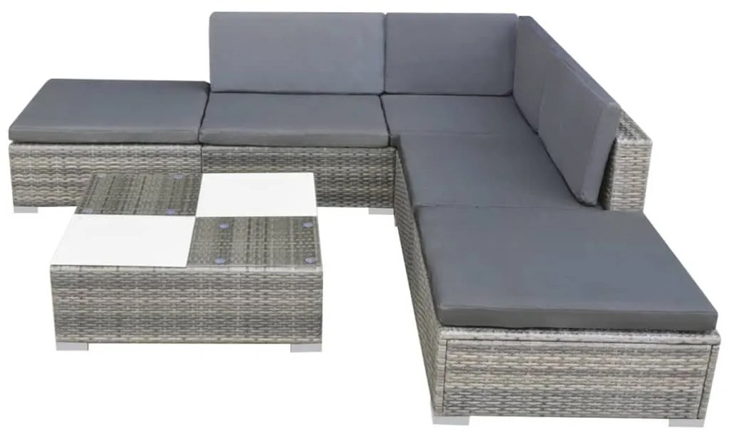 42745 vidaXL Градински комплект с възглавници, 6 части, полиратан, сив