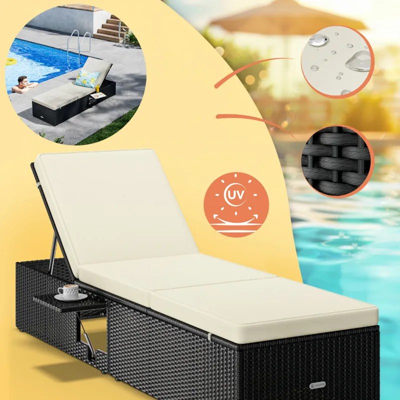 Градинска лежанка от полиратан със странична маса 200 × 58 × 33 cm