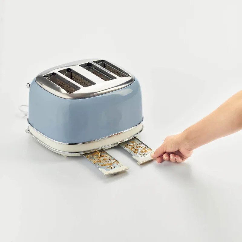 Тостер за хляб Ariete VINTAGE 0156/05, 1600W, 4 филии, 3 функции, 6 степени, Подвижна тава за трохи, Син
