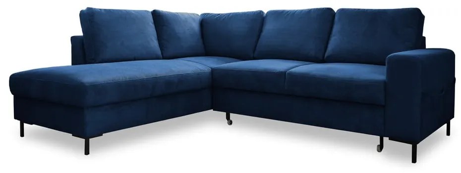 Тъмносин разтегателен ъглов диван от рипсено кадифе (ляв ъгъл) Lofty Lilly – Miuform