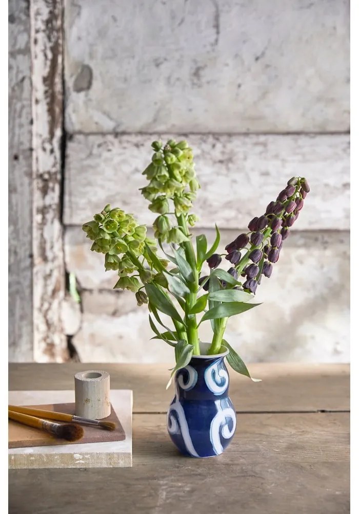 Синя ръчно рисувана каменна ваза Tulle - Kähler Design