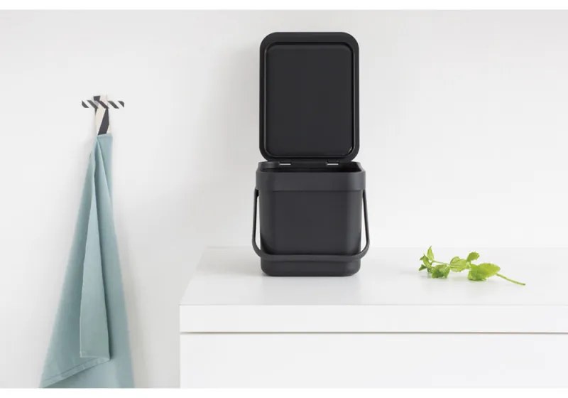 Кош за разделно събиране на боклук Brabantia Sort&Go 648974, 6 л, Дръжка, Възможност за стенен монтаж, Тъмносив