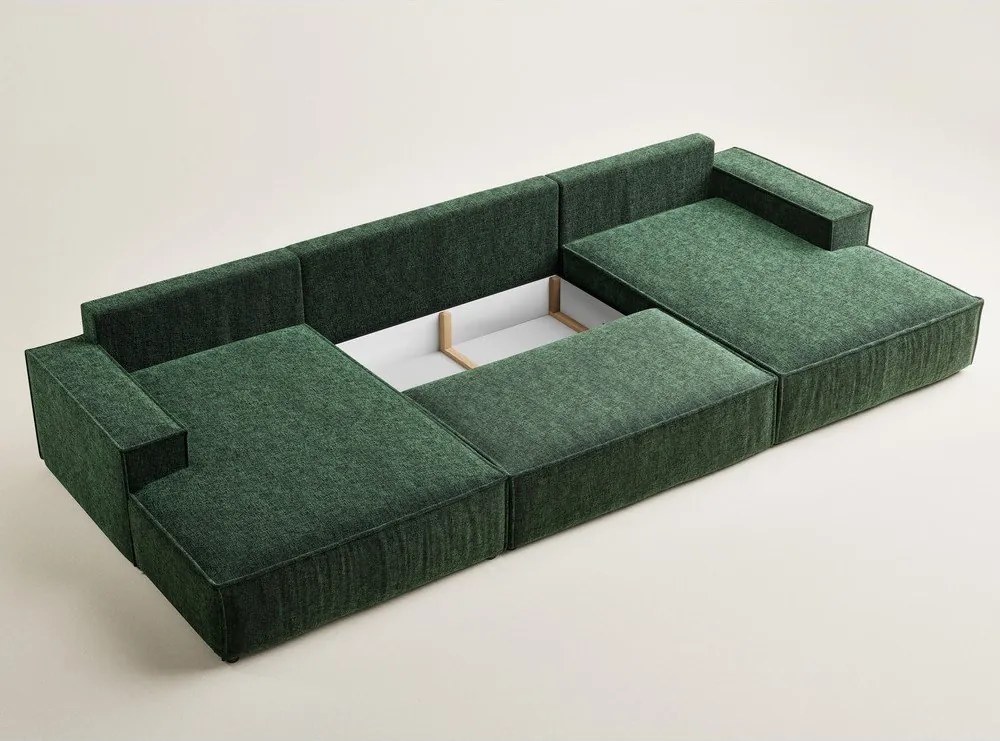 Тъмнозелен шенилов сгъваем/с място за съхранение ъглов диван (U форма) Kyoto – Maison de Rêve