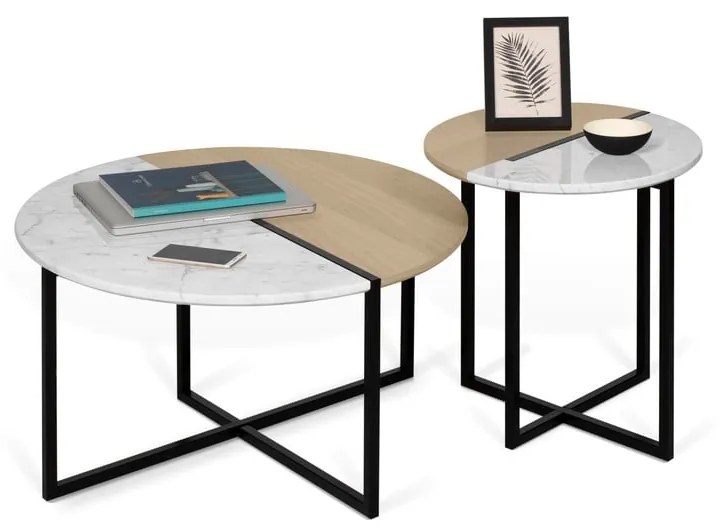 Кръгла маса за кафе с дъбов плот ø 80 cm Sonata - TemaHome