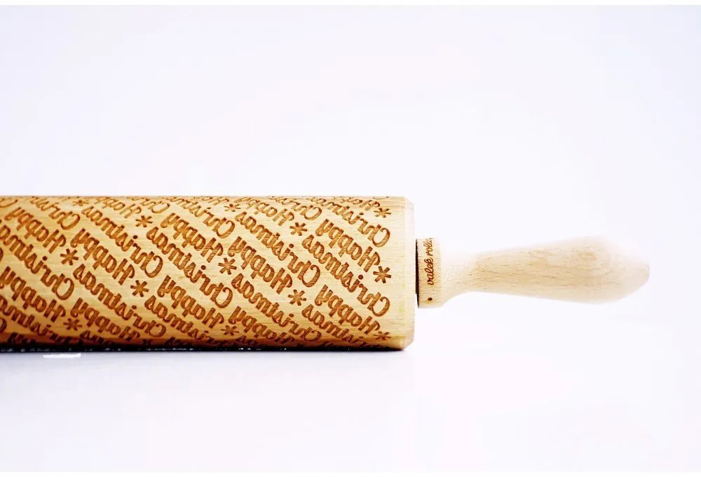 Дървен коледен релефен валяк за тесто с Happy Christmas - Valek