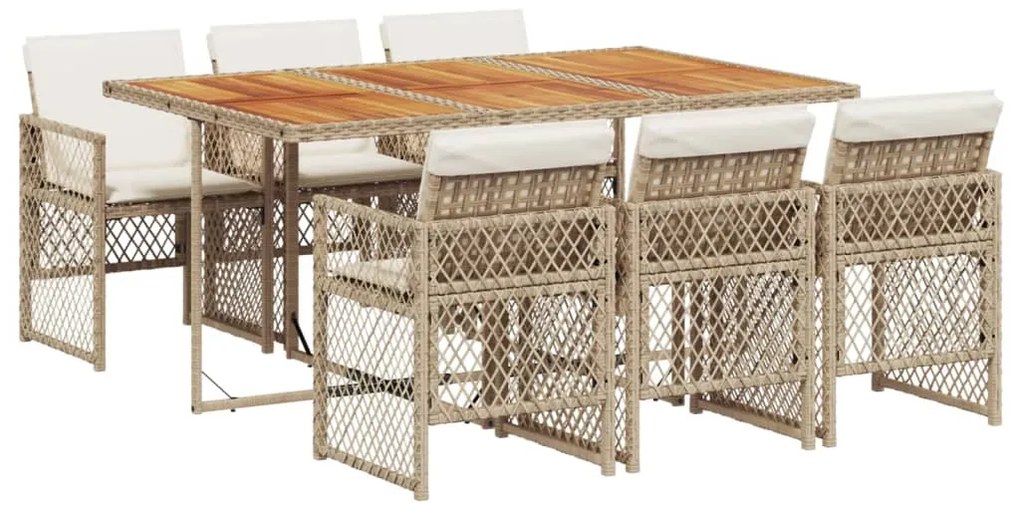 3210736 vidaXL Градински комплект с възглавници, 7 части, бежов полиратан