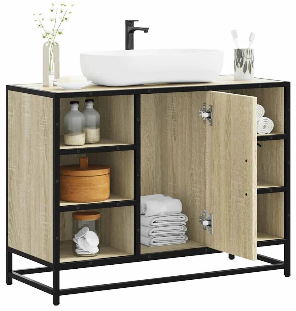 849290 vidaXL Шкаф за мивка в банята, дъб Сонома, 80x33x60 см, инженерно дърво