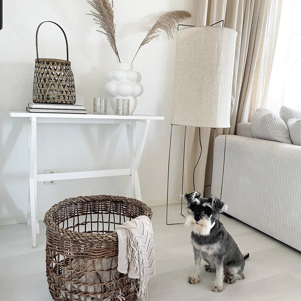 Дизайнерска подова лампа бежов ленен абажур - Rich