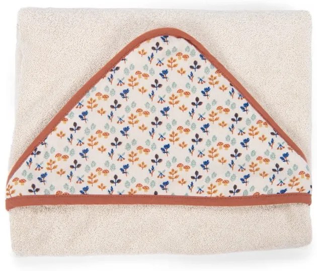 Кремава памучна бебешка кърпа с качулка 80x80 cm Pomme des Bois - Moulin Roty