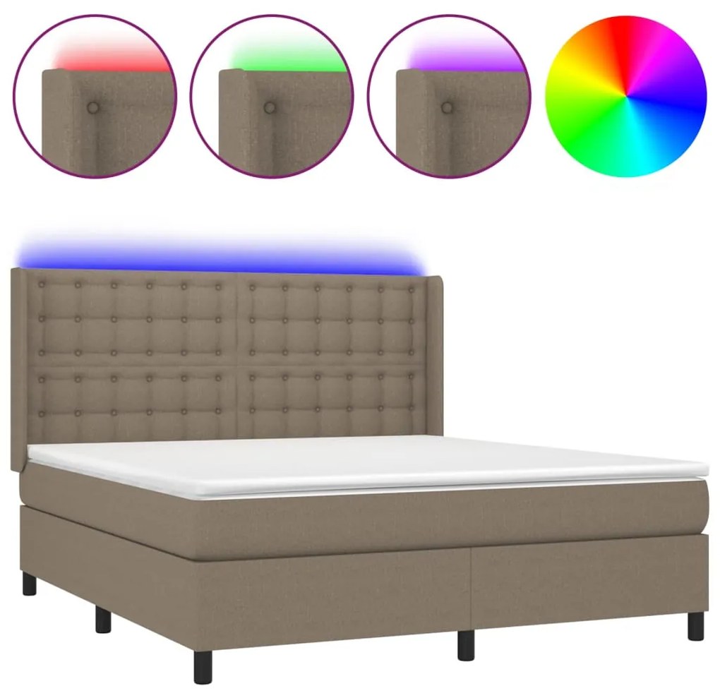 3138657 vidaXL Боксспринг легло с матрак и LED, таупе, 180x200 см, плат