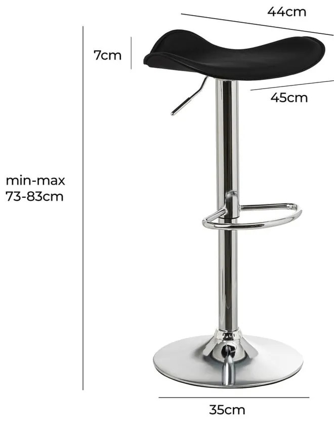 Черни тапицирани бар столове в комплект с регулируема височина 2 бр. (височина на седалката 73 cm) – Casa Selección