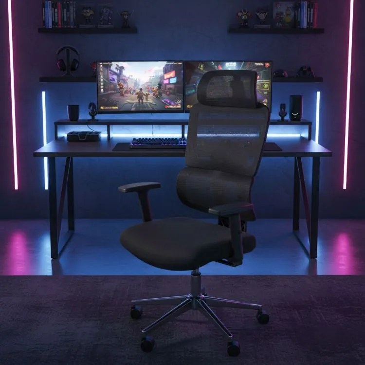 Ергономичен офис стол от мрежа с регулируема облегалка за глава