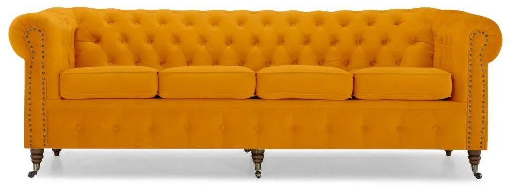 Диван Chesterfield в жълто, четириместен 238х86х80 см