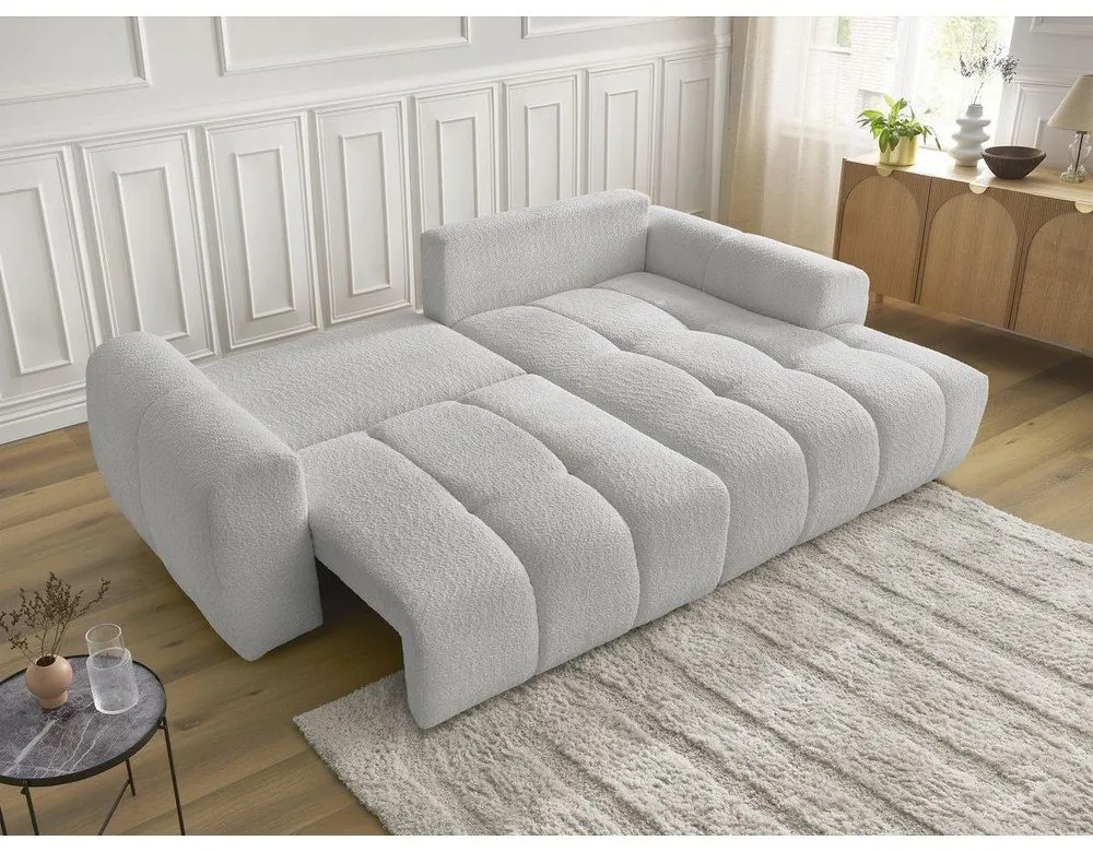 Светлосив разтегателен ъглов диван с място за съхранение от букле (десен ъгъл) Roxelane – Bobochic Paris