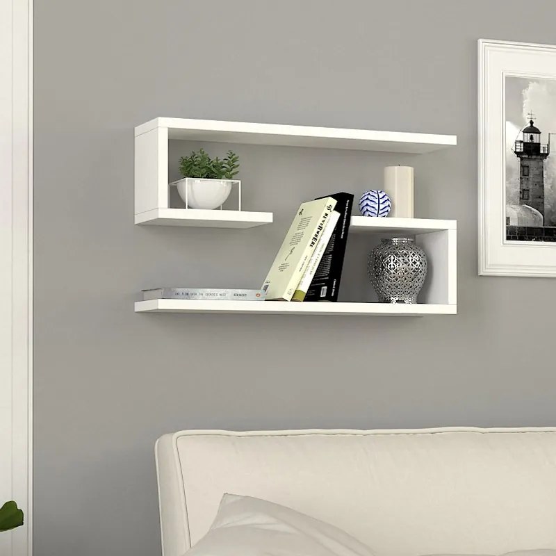 Меламиново 2 части стенен рафт Jenika в бял цвят 60x14,5x18см.