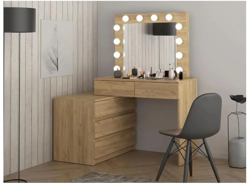 Тоалетна масичка с LED огледало Nicole Дъб craft