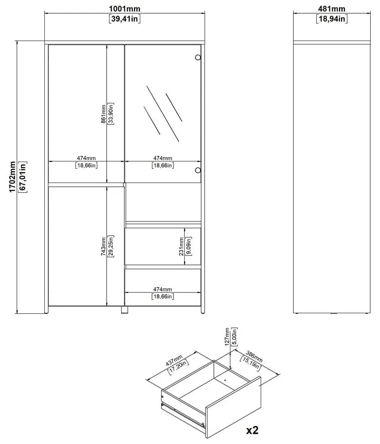 Витрина от дъбов декор в бял и естествен цвят 100x170x48 cm Next – Tvilum