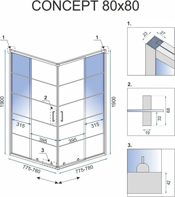 Душ кабина Rea Concept Black 80x80