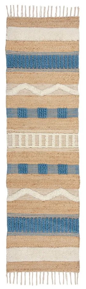 Синьо-естествена ръчно изработена пътека със смес от юта 60x230 cm Medina Jute – Flair Rugs