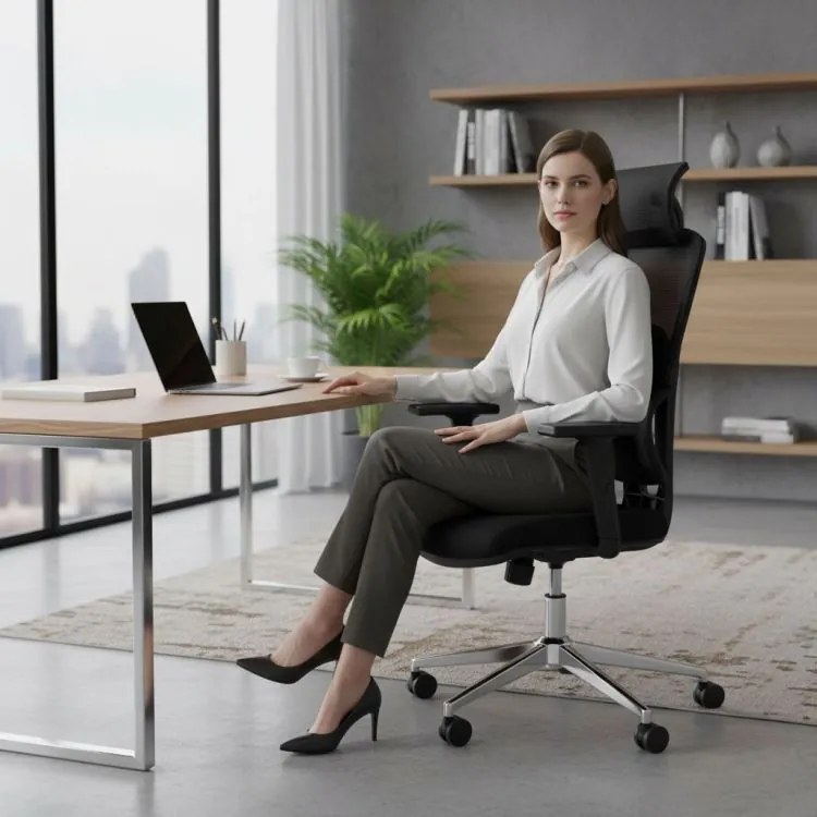 Ергономичен офис стол от мрежа с регулируема облегалка за глава