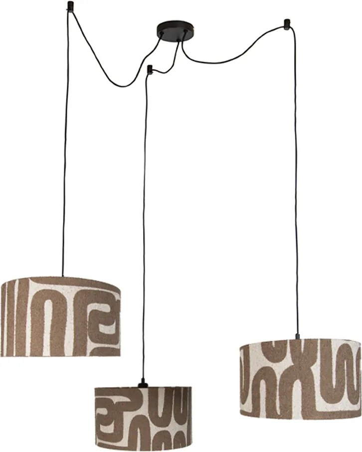 Висяща лампа черна с кафяво-бежов абажур 35 см 3 светлини - Cava