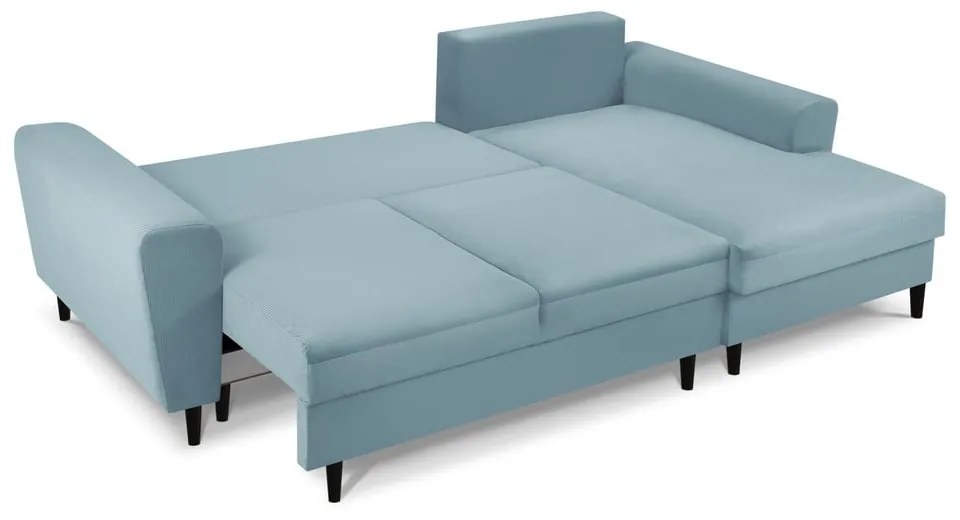 Светлосин разтегателен ъглов диван с място за съхранение от рипсено кадифе (десен ъгъл) Kyoto – Cosmopolitan Design