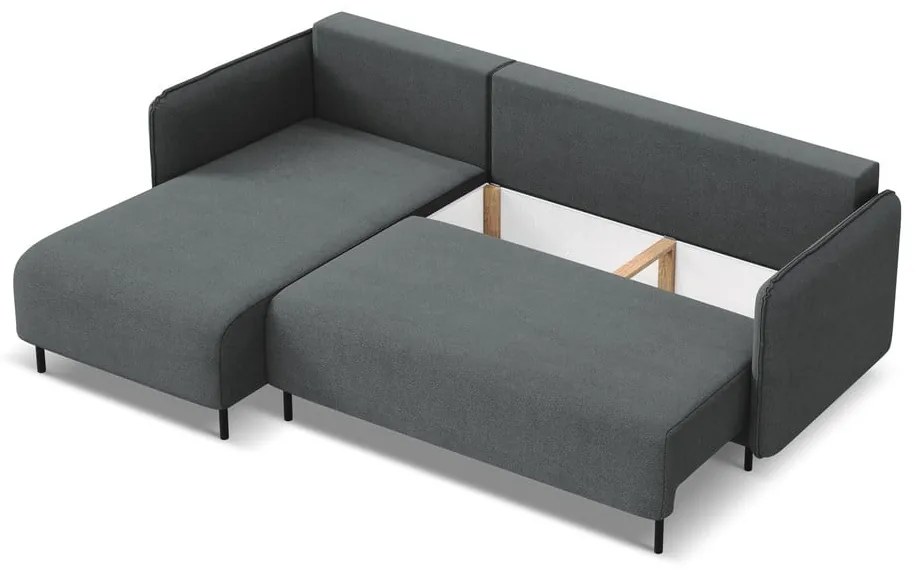 Тъмносив разтегателен ъглов диван с място за съхранение (ляв ъгъл) Luana – Makamii