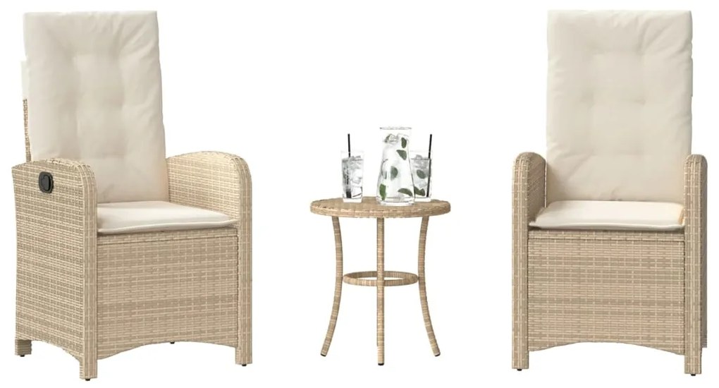 365180 vidaXL Бистро комплект с възглавници 3 части бежов полиратан