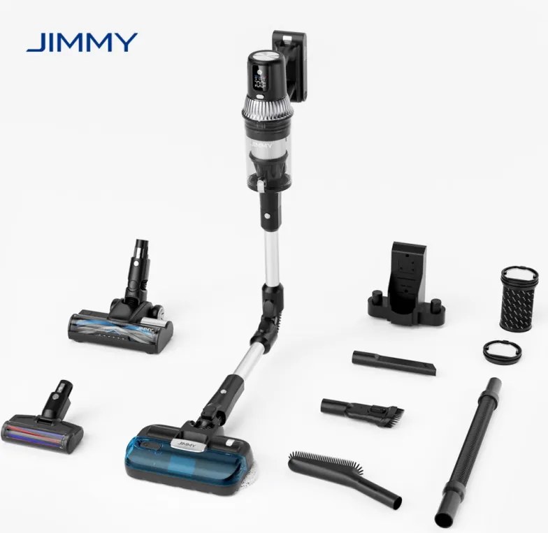 Вертикална прахосмукачка 3в1 JIMMY JV10 Pro Aqua, 800W, 0.6 л, 90 мин, Сухо/мокро + полиране, 4 режима, Сензор за прах, Авто регулиране на мощност, Бял/черен