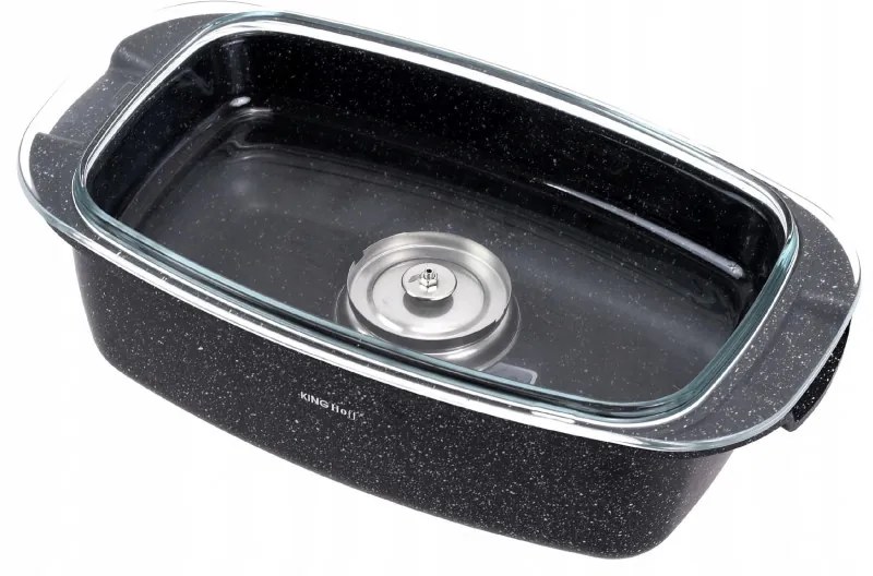 Ростер за фурна и котлон Kinghoff KH 1608, 5.5 литра, Капак с дозатор, Мраморно покритие, Индукция, Черен