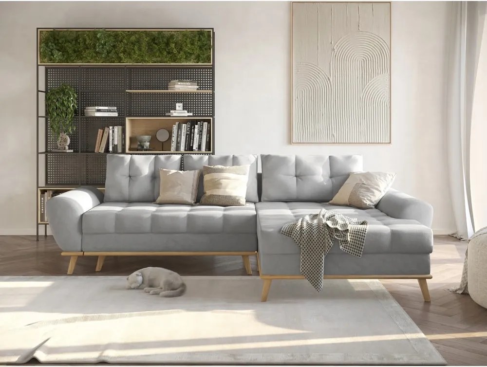 Светлосив разтегателен ъглов диван (десен ъгъл) Balitco – Ropez