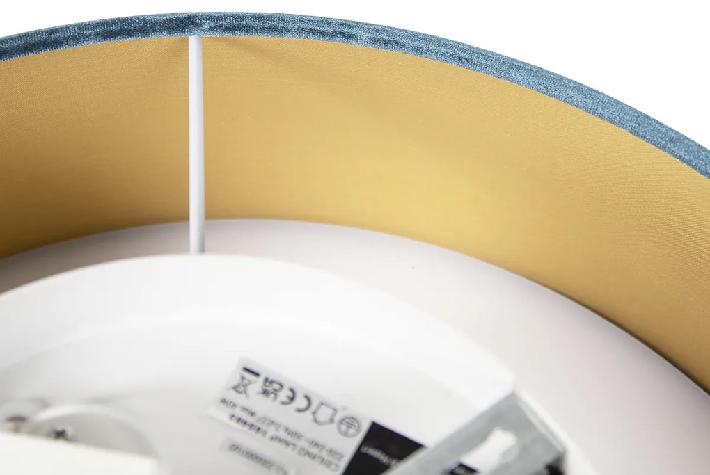 Модерна таванна лампа синя 40 см със златен интериор - Drum