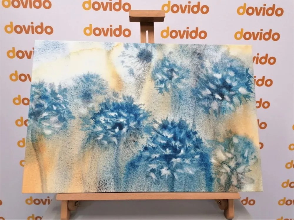 Картина на платно – Синьо глухарче в акварелен вариант